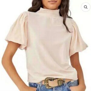 Free People Velvet Knit Claudia Puff Short Sleeve Tee Sweater Size XS Women's